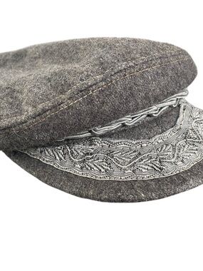 Authentic Vintage Aegean Gray Wool & White embroidered Fisherman’s Cap, OS